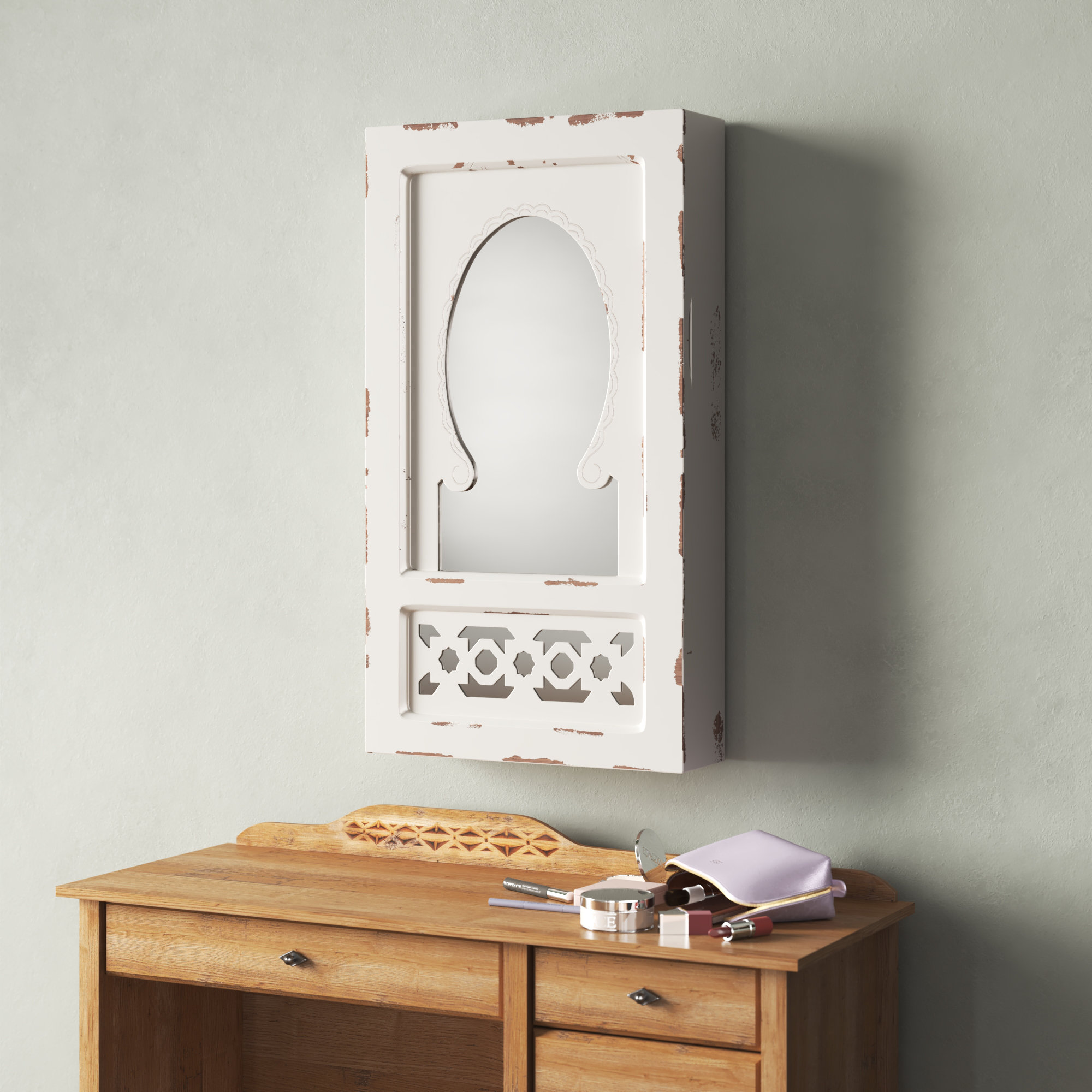 Mistana Ellett Wall Mounted Jewelry Armoire with Mirror Reviews Wayfair